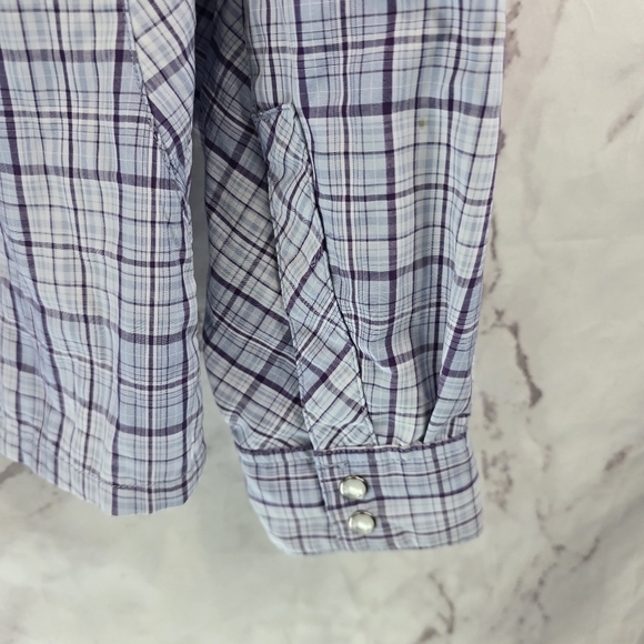 Simms Shirt Women Medium Purple Blue Button Up Long Plaid Vented Fishing Guide - Picture 8 of 10